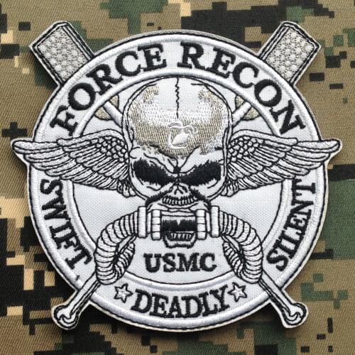 FORCE RECON .USMC MILITARY MARINE SWIFT DEADLY SILENT Skull Patch USMC FORCE RECON SWIFT DEADLY SILENT USMC US ARMY PATCH