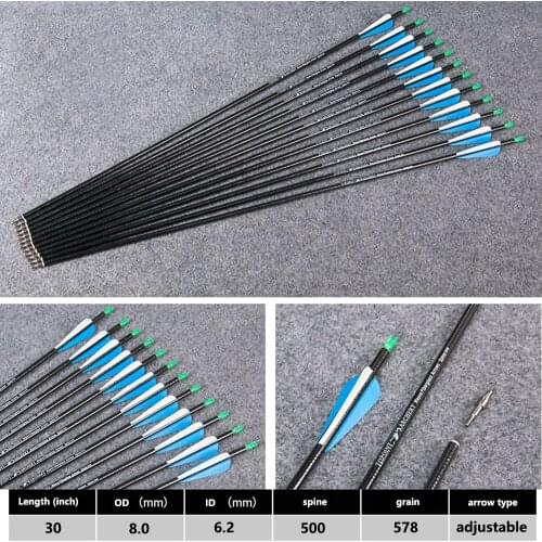30 Inches Spine 500 Fiberglass Arrow Diameter 8/6.2mm for Compound/Recurve Bow Archery Hunting Shooting