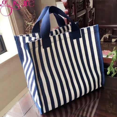 Gusure Large Capacity Canvas Handbag Women Casual Lady Shoulder Bag Contrast Color Handle Bag Reusable Designer Shopping Totes