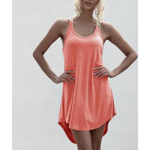 Summer Dress U-neck Stretchy Solid Color Women Casual Beach Dress for Daily Life 50% Hot Sale
