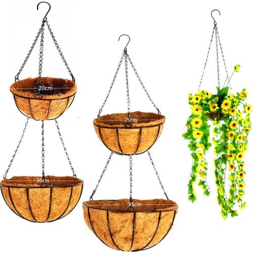 1pcs Metal Hanging Planter Basket with Coconut Lining 8 10 12 14 Inch Round Wire Plant Stand Suitable for Porch Family Balcony
