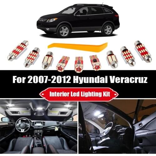 10pcs White Bulbs Car LED Interior Ceiling Light Kit Fit For 2007-2010 2011 2012 Hyundai Veracruz Map Dome Trunk License Lamp