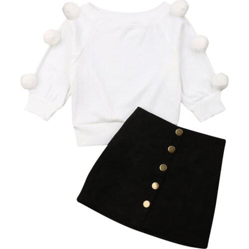 2PCS Autumn Winter Girls Clothes Sets Fashion Cute Toddler Kids Baby Girls Long Sleeve Ball Sweater+Mini Skirts Outfits Suit