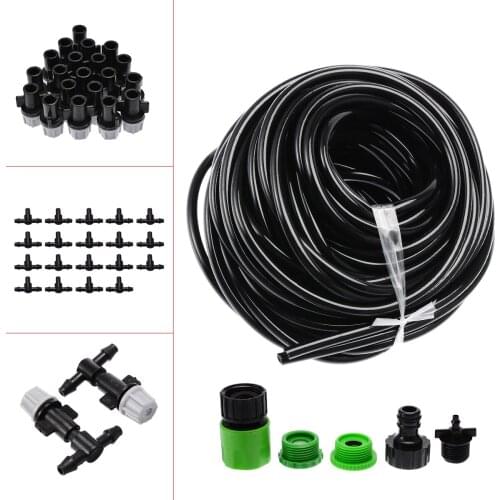 20m 66ft Garden Misting Cooling System With 20 Plastic Mist Nozzle Sprinkler 1/4" Hose Garden Lawn Water Micro Irrigation Pipe