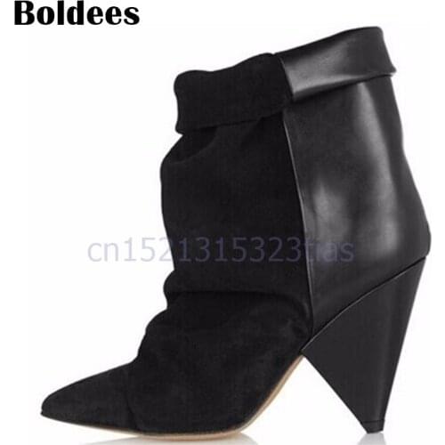2018 Genuine Leather Ankle Boots Women Pointed Toe Short Booties Spike High Heeled Boot Pumps Autumn Winter Wedge Shoes