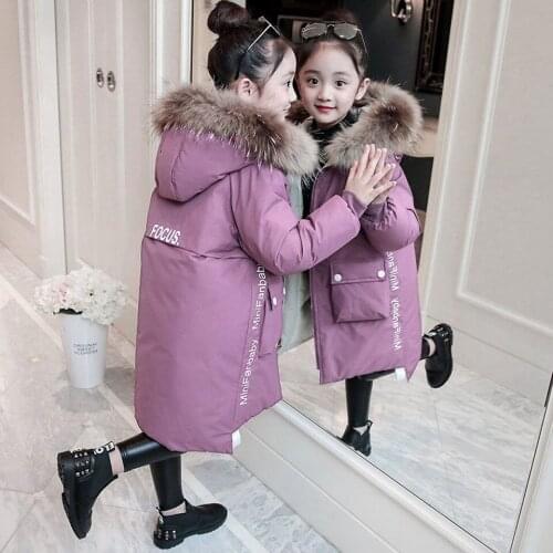 2019 New Fashion Children Winter Jacket Girl Winter Coat Kids Warm Thick Fur Collar Hooded Long Down Coats 4-12 Years