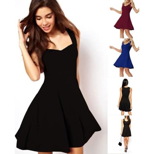 2020 Fashion Vintage Dresses Casual Elegant Women Summer Dress Sleeveless V-Neck Knee-Length Dress Beach Party Skater Dress