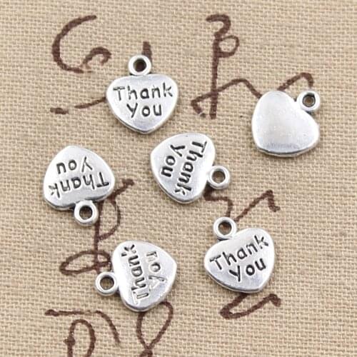 30pcs Charms Heart Thank You 12x11mm Antique Bronze Silver Color Pendants DIYCrafts Making Findings Handmade Tibetan Jewelry