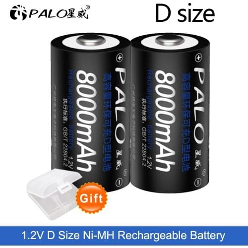 PALO 1.2V NI-MH D Size Rechargeable Battery 8000mAh Nimh D Type For Toy Instruments Camera Microphone Gas Cooker Batteries