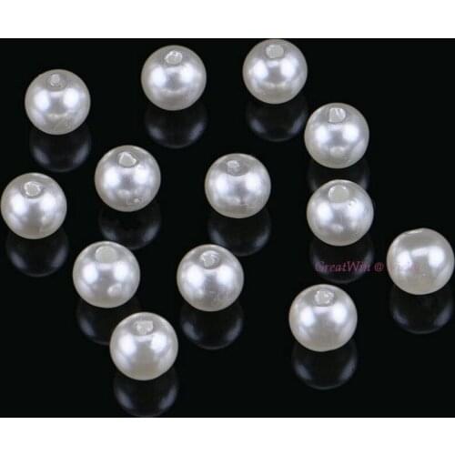 Beige / White Imitation Pearls Ivory Color Sew On Beads Straight Holes Round ABS Fittings DIY Crafts Necklace 6mm to 10mm