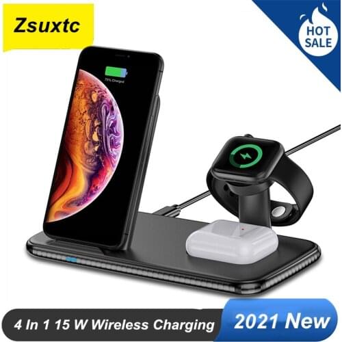 15W Fast Wireless Charger For iPhone 12 11 Pro XR XS MAX Wireless 4 in 1 Charging Pad For Apple IWatch 6 5 4 3 2 1 For Airpods