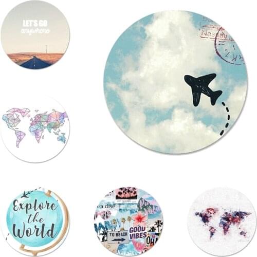 Travel Map Ailplane Road sign Icons Pins Badge Decoration Brooches Metal Badges For Backpack Decoration 58mm