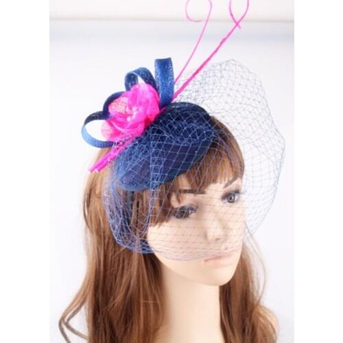 Elegant Bridal Mesh Fascinator Headwear Sinamay Trims Pears With Birdcage Veils Wedding Hair Accessories Red Party Headpiece