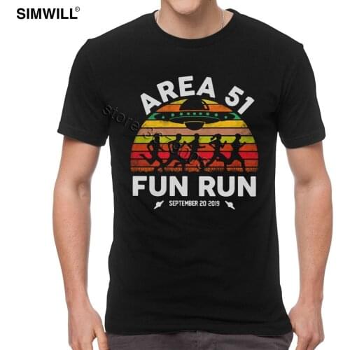 Vintage Male Area 51 T shirt Fun Run Funny Alien Raid Event T-Shirts Streetwear Short Sleeve Cotton Space UFO Tees