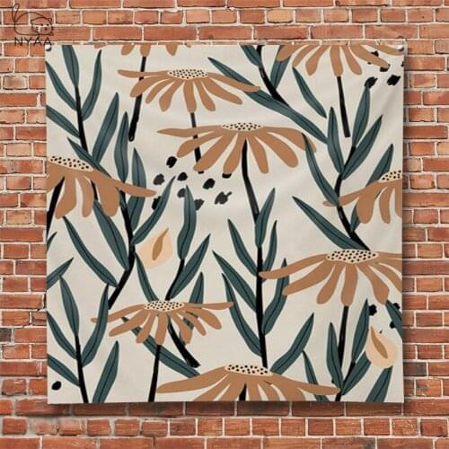 Nordic Art Tapestry Flower Cactus Aesthetic Living Room Bedroom Decor Green Plant Wall Hanging Tapiz Floral Mural