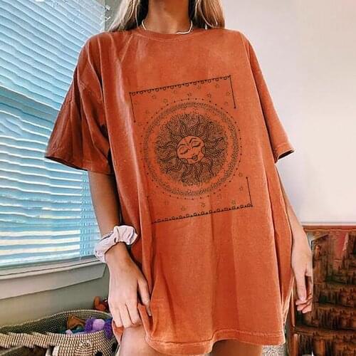 Harajuku Woman Tshirt Women Summer Plus Size Vintage Short Sleeve Sun Printed O-Neck Tops T Shirt Femme T-Shirts Mujer Camisetas