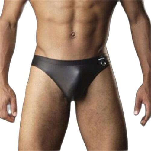 Faux Leather Excitation Salient Mens Suspension Loop Dew Buttock Briefsc U Convex Club Underwear Fad Male Briefs Gigolo Costume