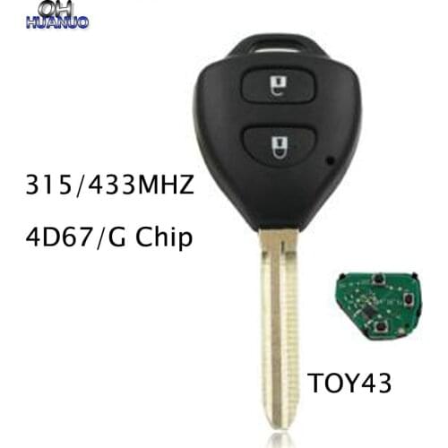2 Buttons Remote Car Key for Toyota Corolla RAV4 315MHZ/433MHZ With 4D67/G Chip