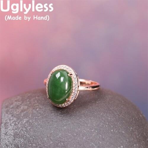 Uglyless Rare Rose Gold Silver Women Dress Statement Rings Natural Jade Jasper Rings Real 925 Silver Zircons Crystals Jewelry
