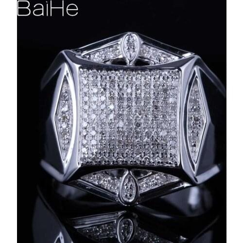 BAIHE Sterling Silver 925 0.6CT H/I Round Natural Diamonds Wedding Gift Engagement Men Ring Trendy Fine Jewelry Diamond Ring