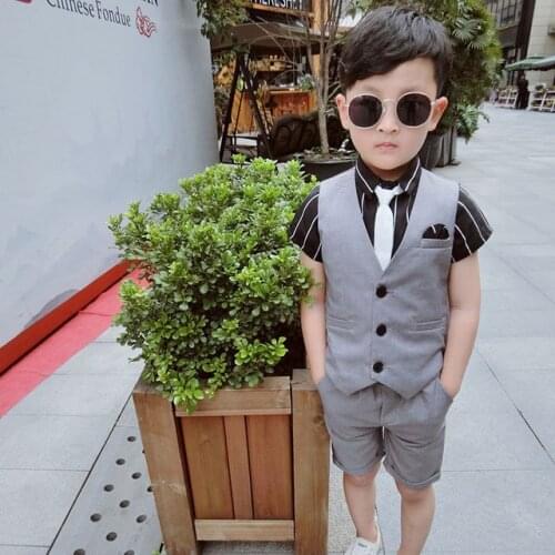 Flower Boys Birthday Party Children Clothing Set Wedding Suit For Boys Gentleman Kids Vest Short Shirt Formal Prom Dance Dress