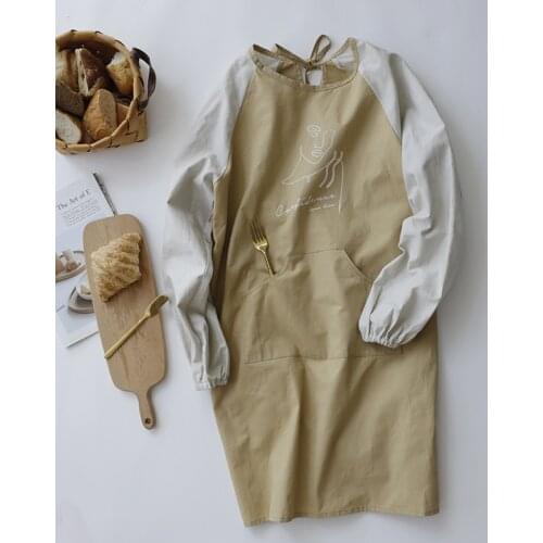 Korean Version of The Long-sleeved Apron Creative Color Matching Florist Restaurant Waiter Chef Overalls Lengthen and Thicken