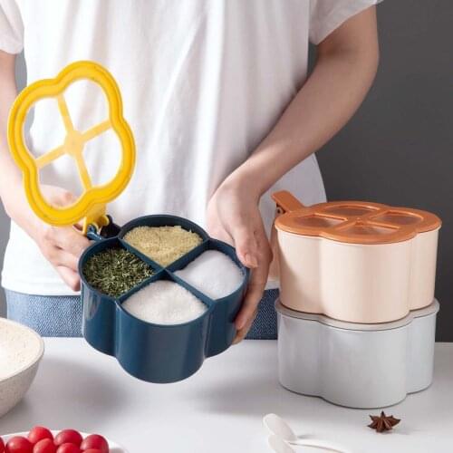 Contrast Color Four-Leaf Clover Seasoning Box Kitchen Supplies Integrated Multi-Cell Storage Salt Msg Bottle Salt Shaker