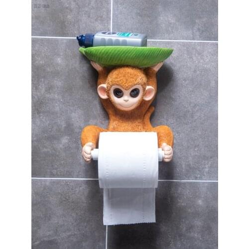 Creative Wall-mounted Tissue Rack Cute Monkey Multifunctional Storage Box Toilet Bathroom Resin Animal Tissue Box Towel Rack New
