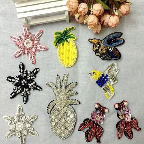 Crystal diamond snowflake patch pineapple hand nail beads for a patch of chest 3D applique