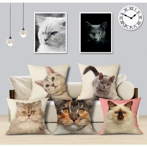 Pet Cat Cushion Cover Cute Animal Pillow Covers Decorative 45x45CM Linen Pillowcase for Sofa Home Decor