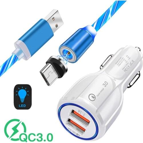 Magnetic luminous Micro usb Charge Cable For Samsung j3 Huawei Y7 Xiaomi Redmi 7 Meizu Asus Oppo 2 usb Fast Car Charger Honor 7A