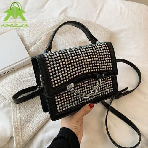 Fashion Rivet Women Shoulder Messenger Bag PU Leather Handbag 2021 New Casual Trend Chain Crossbody Bags Small Black Ladies Tote