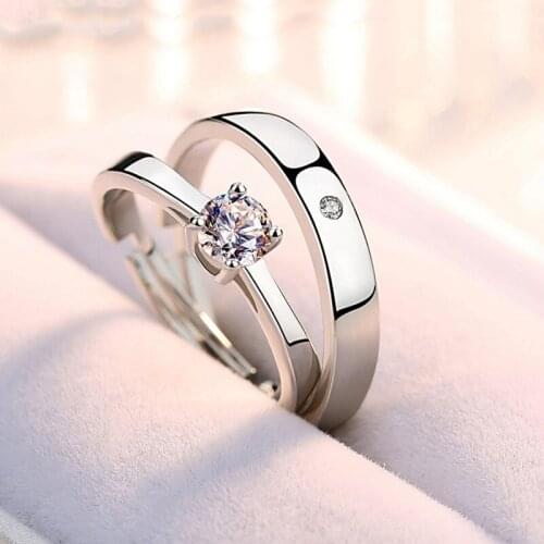 YIZIZAI Romantic Lovers Wedding Rings Opening Ring Silver Color zircon Couple Rings For Men Women Wholsale