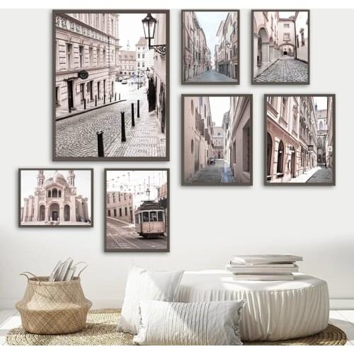 Victoria Temple Streetcar Archway Street Wall Art Canvas Painting Nordic Posters And Prints Wall Pictures For Living Room Decor