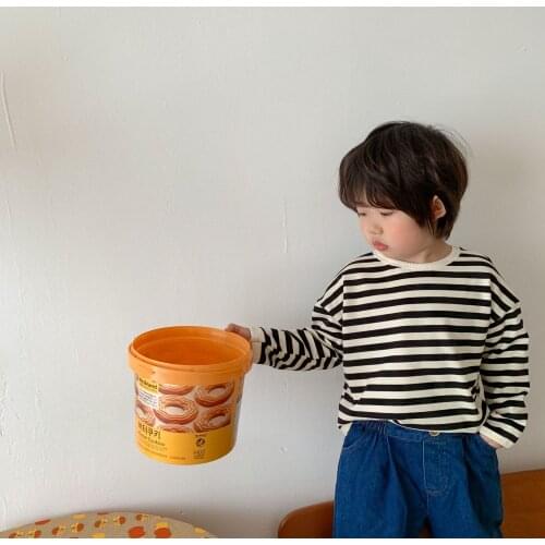 Autumn unisex loose long sleeve striped sweatshirts Boys girls 2 colors cotton oversized clothes