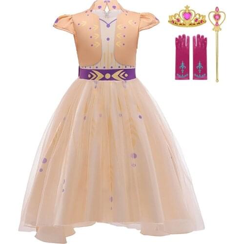 Girls Anna Dress Fancy Princess Anna Costume Summer Turtleneck Dresses Children Cosplay Clothing Snow Queen 2 Party Fancy Dress