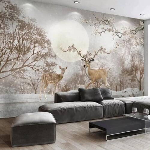 Custom Self-adhesive Mural Wallpaper Nordic Forest Small Deer Art Wall Painting Living Room Sofa Study Room Bedroom Decoration