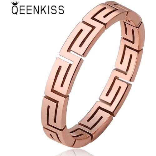QEENKISS RG814 Fine Jewelry Wholesale Fashion New Woman Girl Birthday Wedding Gift Round Hollow Titanium Stainless Steel Ring