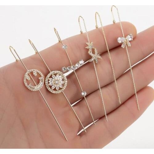 Retro Cubic Zirconia Ear Clip Crystal Lightning Round Bead Butterfly Ear Hook Earring Women Flower Ear Cuff Jewelry Pendientes