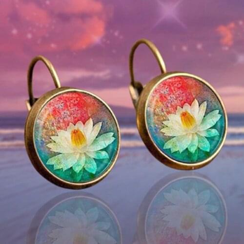 Boho Flower Drop Earrings For Women Vintage Jewelry Geometric Pattern Round Earings