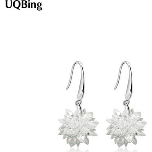 High Quality Pure 925 Sterling Silver Earrings Crystal Flower Drop Earrings For Women Jewelry Gift Brincos Pendientes de Prata