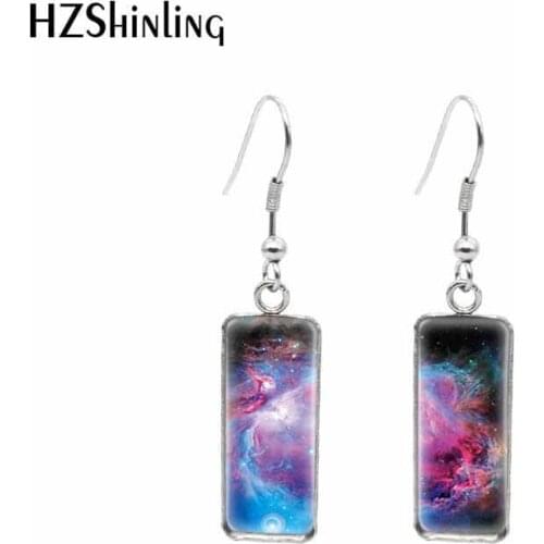 2020 New Rainbow Nebula Earring Space Galaxy Rectangular Hook Earrings Glass Cabochon Picture Jewelry Handmade