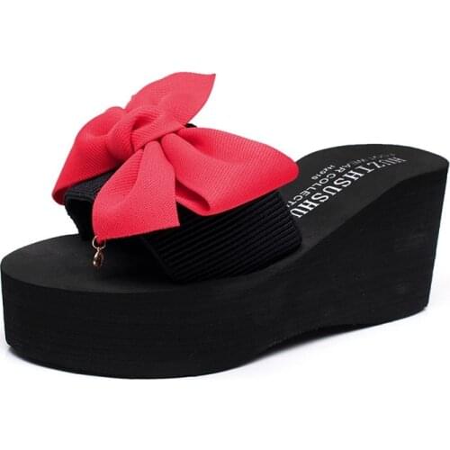 Slippers Womens Summer Bowknot Flip-flops Platform Shoes High-Heeled Outdoor Beach Fashion Slope-Heel Platform Sandals Slippers
