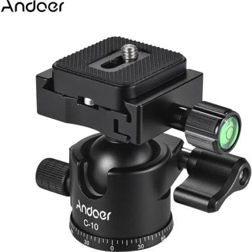 Andoer C-10 Aluminum Alloy Camera Tripod Ball Head Mini Ballhead Low Center of Gravity+Quick Release Plate for Canon Nikon Sony
