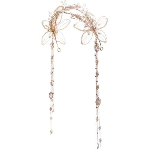 Brides handmade beads Retro crystal hair band pearl tassel hairwear