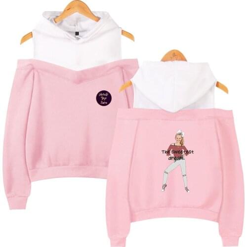 Pretty Girls Hoodies New Print JOJO SIWA Hoodie Fashion Pink+white Off-the-shoulder hooded Casual Women girls Sexy Sweatshirts