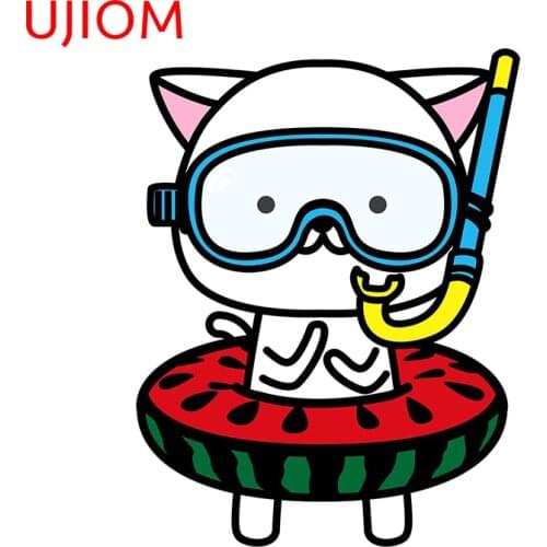 UJIOM Cartoon Summer Swimming Cat Bathroom Floor Kids Rooms PVC Removable Wall Sticker Home Decor Art Sticker Wall Poster
