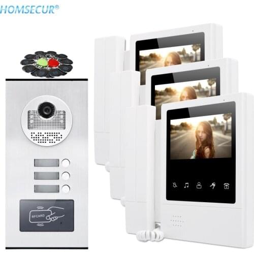 HOMSECUR 4.3" Hands-free Video Door Intercom System With RFID Outdoor Unit For 3 Families XC111-3+XM405