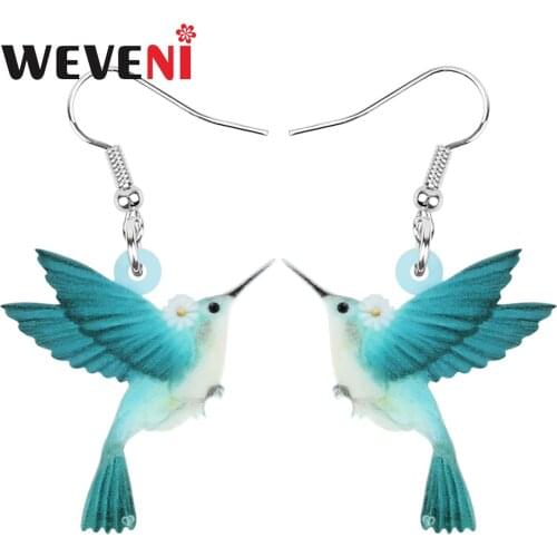 WEVENI Acrylic Blue Hummingbird Earrings Lovely Bird Animal Dangle Drop Jewellery For Women Girls Kids Trendy Gift Decoration