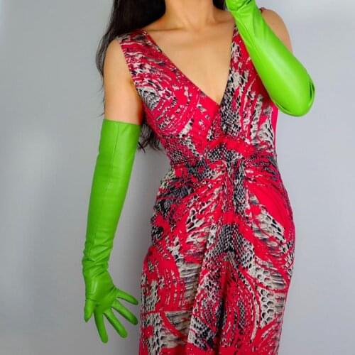 Sexy Women Leather Long Gloves Faux Lambskin Leather PU HOT Green Opera Cosplay Costume Special Party Glovesluva para noiva